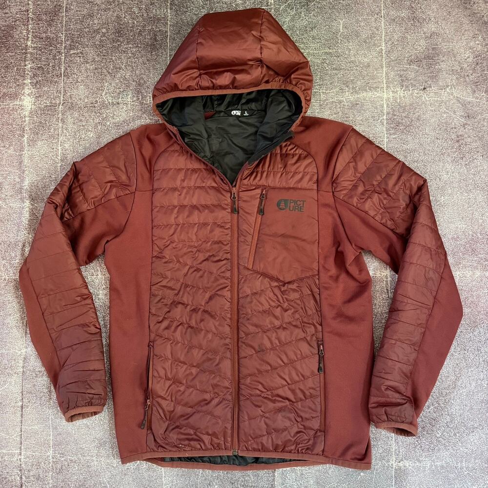 Men's Picture Takashima Maroon Insulated Hooded Light Puffer Zip Up Jacket Sz L